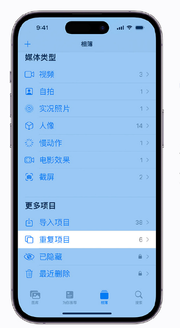 龙城苹果手机维修分享升级 iOS 16 后无法查看到“重复项目”相簿怎么办 