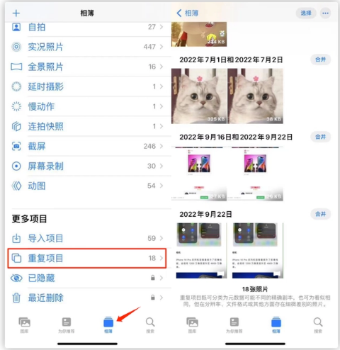 龙城苹果手机维修分享iOS 16 中相册重复项目功能使用方法 